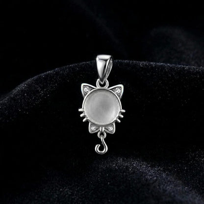 925 Sterling Silver Cat Face 12mm Blank Bezel CZ Pendant Setting, Breastmilk/Keepsake, Good for Resin & Ashes Work, Memorial Cat Pet Lover