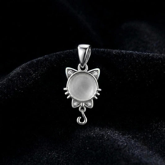 925 Sterling Silver Cat Face 12mm Blank Bezel CZ Pendant Setting, Breastmilk/Keepsake, Good for Resin & Ashes Work, Memorial Cat Pet Lover