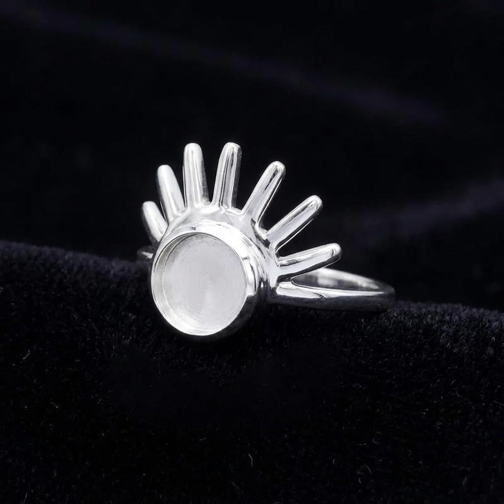 925 Sterling Silver, Round Blank Bezel, Rising Sun Design Celestial Ring, Good for Resin & Ashes Work, Breastmilk/Keepsake DIY, Gift for her