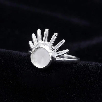 925 Sterling Silver, Round Blank Bezel, Rising Sun Design Celestial Ring, Good for Resin & Ashes Work, Breastmilk/Keepsake DIY, Gift for her