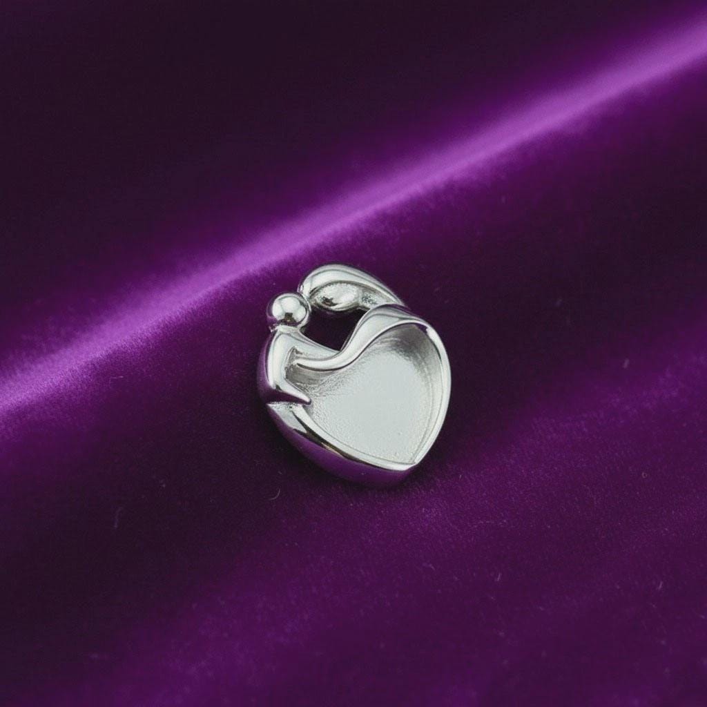 925 Sterling Silver Heart 9x9mm Mother Baby Love Blank Bezel Pendant Setting, For Mother Milk or Resin Keepsake/DIY Crafts, Memorial Locket