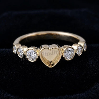 Heart 18k Gold Ring, 5mm Blank Bezel 4,3,2mm CZ Setted Ring, 925 Sterling Silver Designer Ring, Resin & Ashes Work, Breastmilk/Keepsake DIY