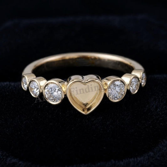 Heart 18k Gold Ring, 5mm Blank Bezel 4,3,2mm CZ Setted Ring, 925 Sterling Silver Designer Ring, Resin & Ashes Work, Breastmilk/Keepsake DIY