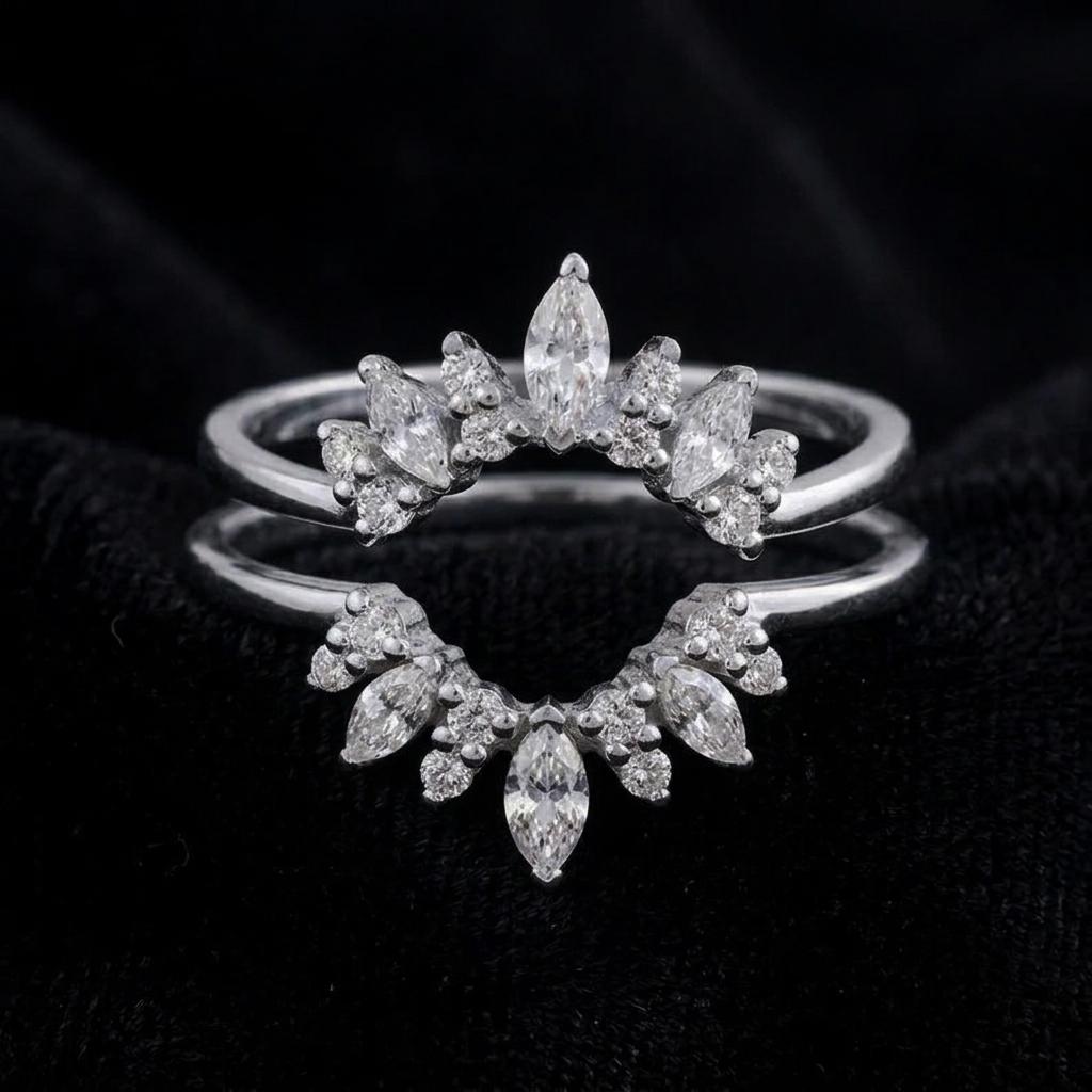 Cubic Zircon Curved Enhancer Wedding Band Marquise Diamond Engagement Jewelry Women Enhancer Wrap Guard Matching Band Personalized Gold Gift