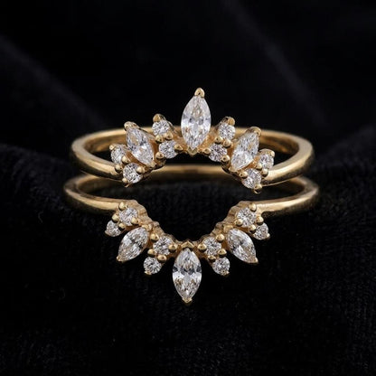 Cubic Zircon Curved Enhancer Wedding Band Marquise Diamond Engagement Jewelry Women Enhancer Wrap Guard Matching Band Personalized Gold Gift