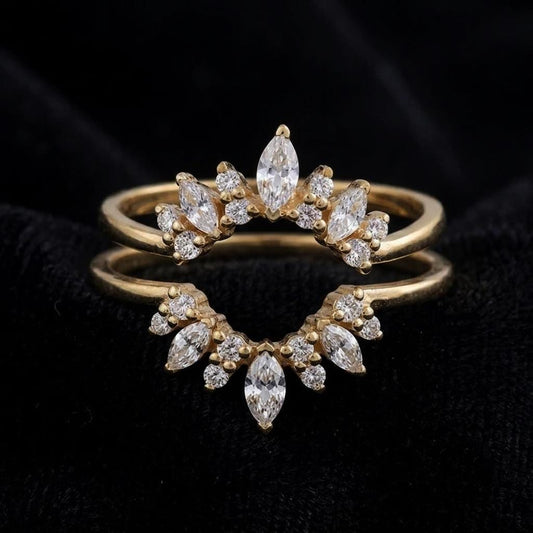 Cubic Zircon Curved Enhancer Wedding Band Marquise Diamond Engagement Jewelry Women Enhancer Wrap Guard Matching Band Personalized Gold Gift