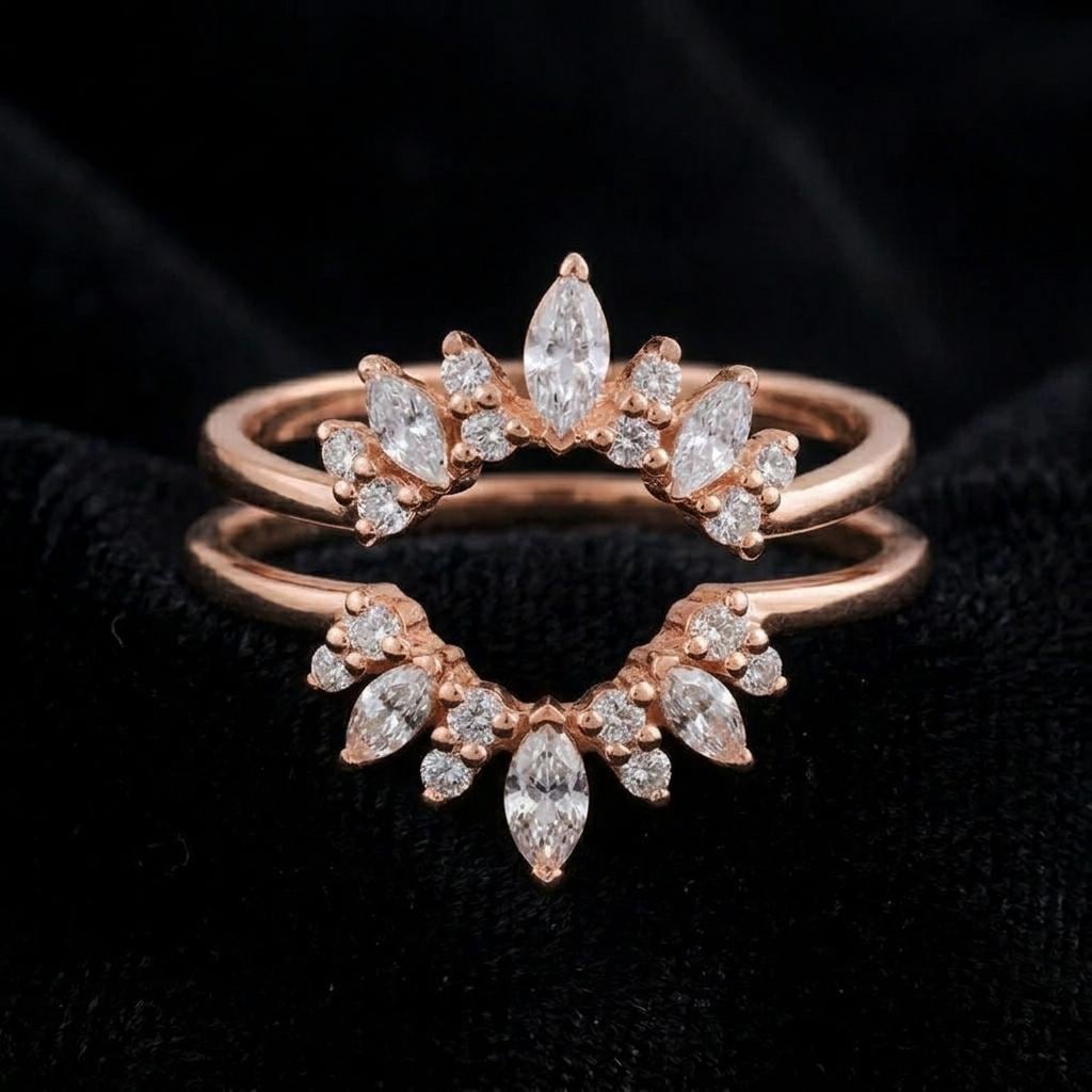 Cubic Zircon Curved Enhancer Wedding Band Marquise Diamond Engagement Jewelry Women Enhancer Wrap Guard Matching Band Personalized Gold Gift