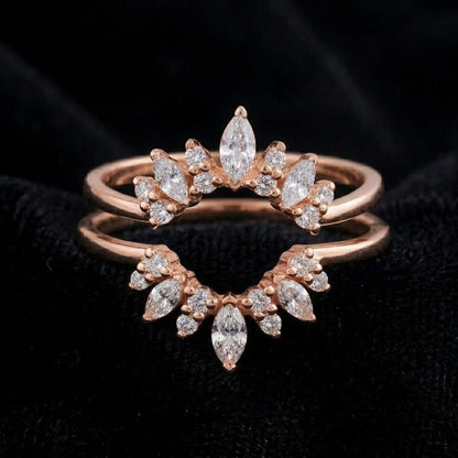 Cubic Zircon Curved Enhancer Wedding Band Marquise Diamond Engagement Jewelry Women Enhancer Wrap Guard Matching Band Personalized Gold Gift