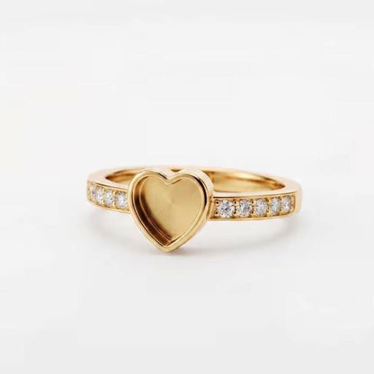 925 Sterling Solid Silver 8mm Heart Blank Bezel with CZ Setted on Band Ring, Good for Resin & Ashes Breastmilk DIY Work, Keepsake Jewelry