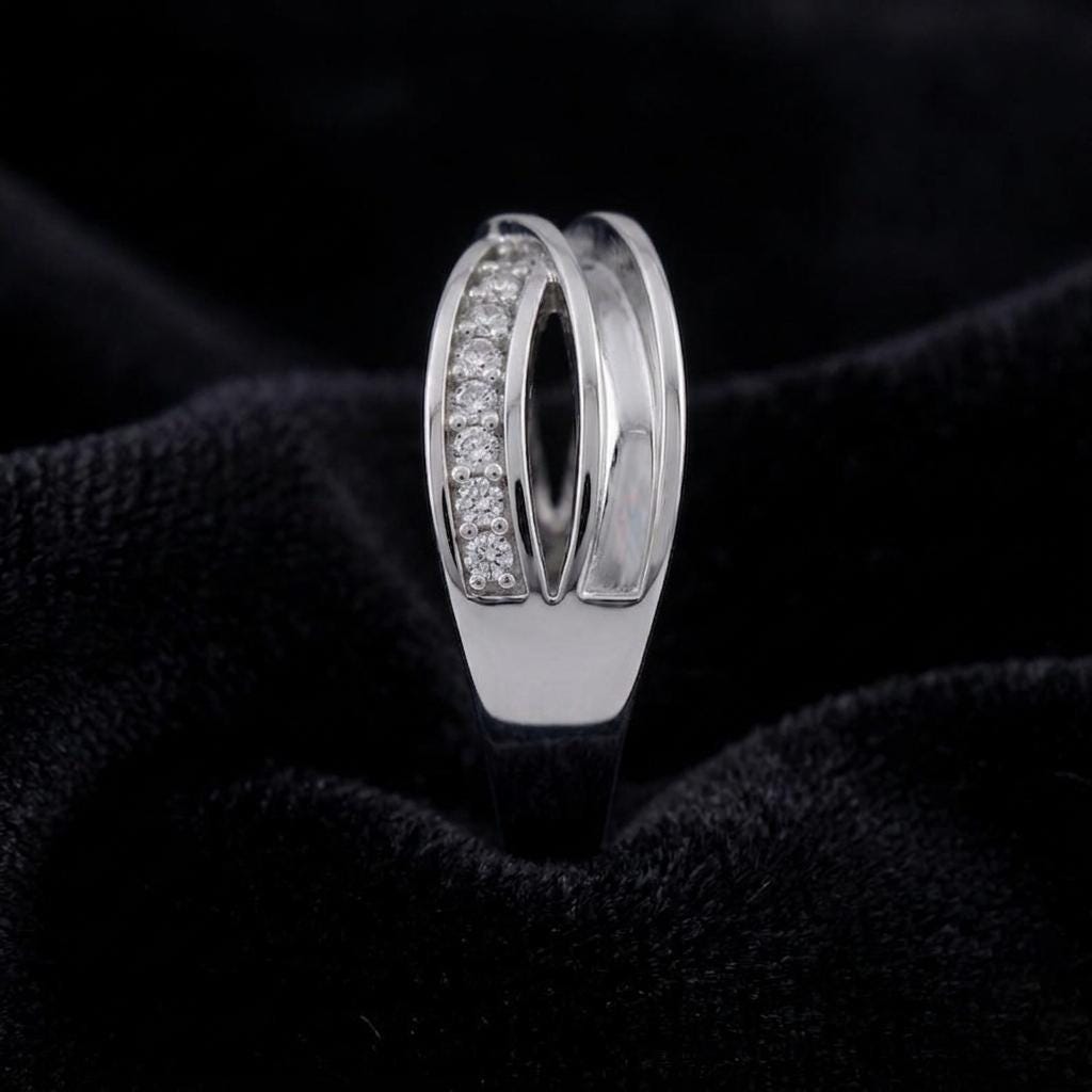 925 Sterling Solid Silver Infinity Ring with Blank Bezel and Zircon Setted, Good for Inlay Resin & Ashes Work, Keepsake Breastmilk DIY Craft