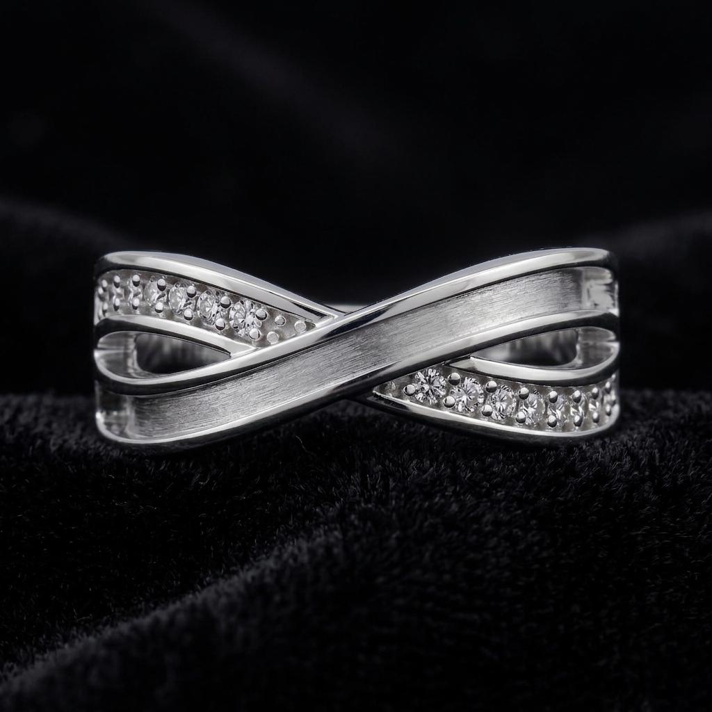 925 Sterling Solid Silver Infinity Ring with Blank Bezel and Zircon Setted, Good for Inlay Resin & Ashes Work, Keepsake Breastmilk DIY Craft