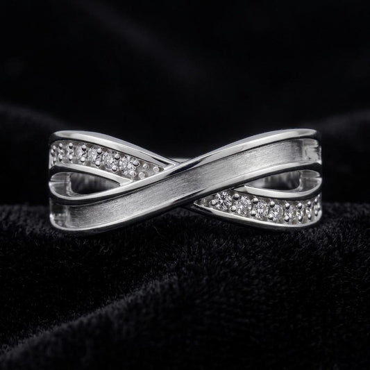 925 Sterling Solid Silver Infinity Ring with Blank Bezel and Zircon Setted, Good for Inlay Resin & Ashes Work, Keepsake Breastmilk DIY Craft