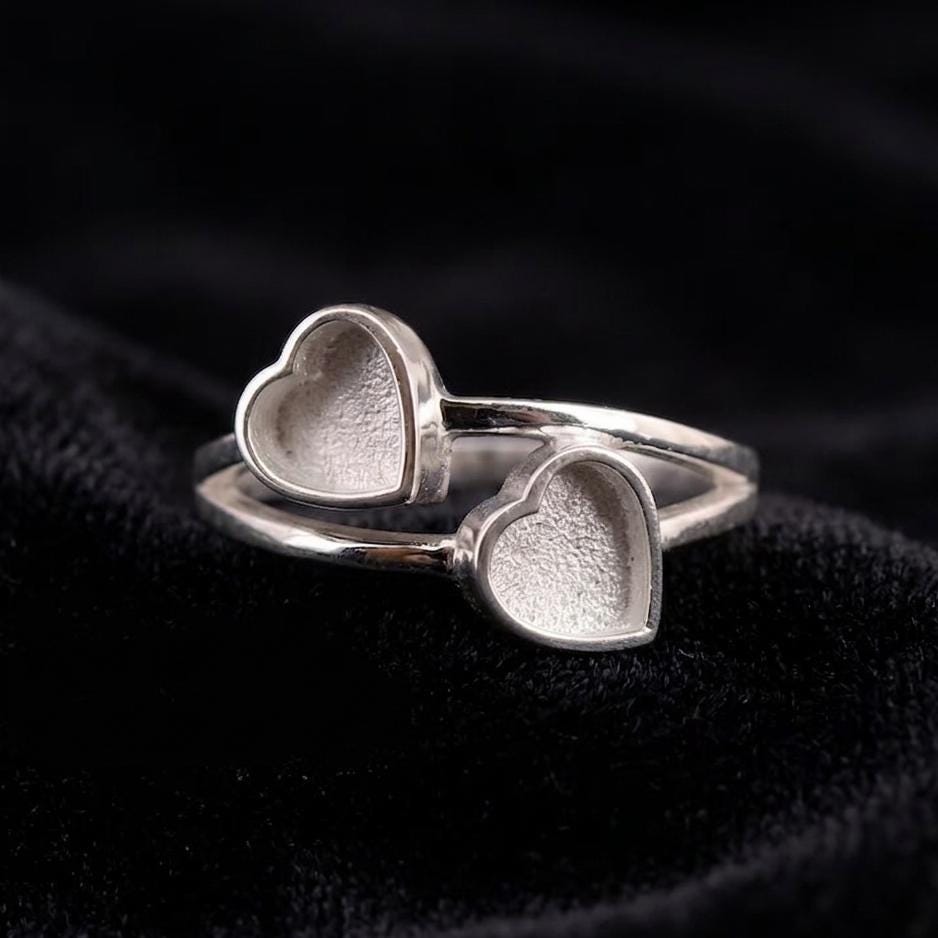 925 Sterling Solid Silver Heart Shape 2mm Deep Blank Bezel Ring Setting, Good for Gemstone, Resin & Ashes Breastmilk DIY Work, Keepsake Ring