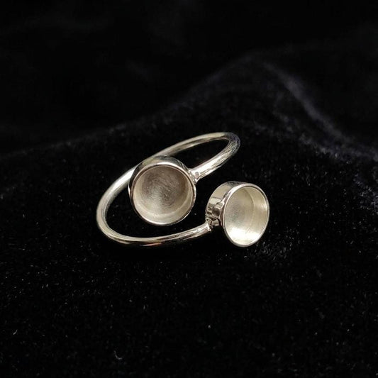 925 Sterling Silver 2 Circle 6mm Blank Bezel Adjustable Bypass Ring, Good for Resin & Ashes Work,  Memorial Keepsake, Breastmilk DIY Crafts