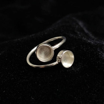 925 Sterling Silver 2 Circle 6mm Blank Bezel Adjustable Bypass Ring, Good for Resin & Ashes Work,  Memorial Keepsake, Breastmilk DIY Crafts