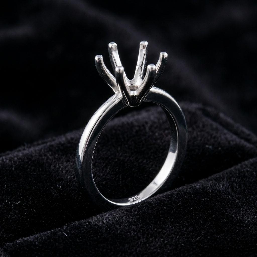 925 Sterling Solid Silver Round 5-10mm Pre Notched Blank V Prong Ring, Good for Zircon & Stone Setting Work, Engagement Ring, Gifts For Her