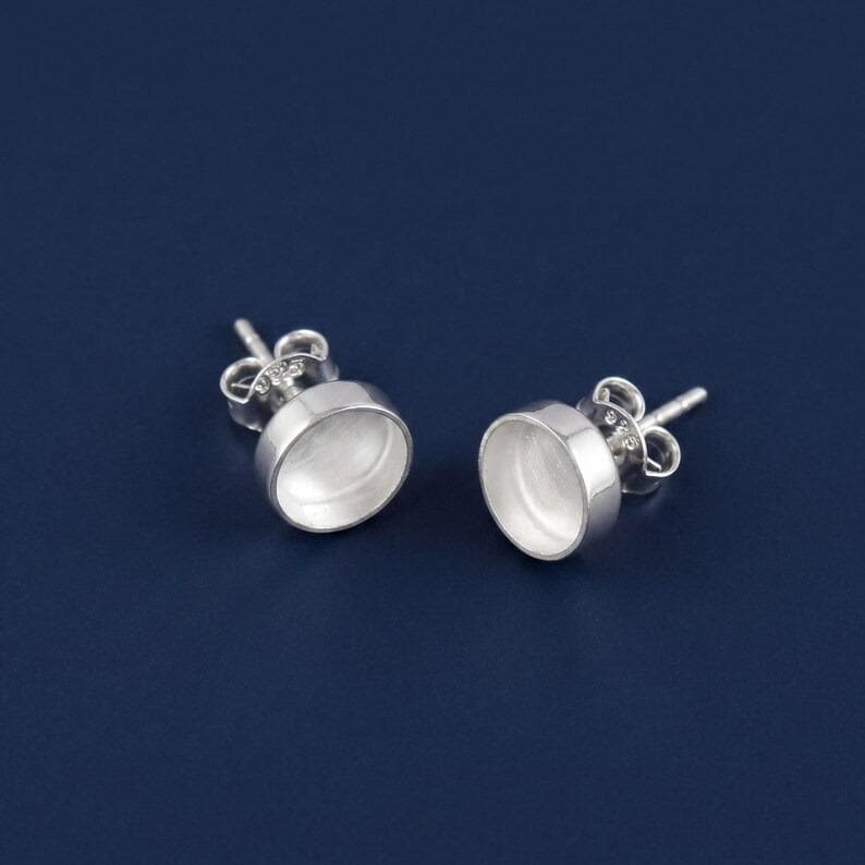 925 sterling silver round blank bezel cup Stud earring collet 5mm to 15mm round gemstone bezel cup earring metal casting, stud earring DIY