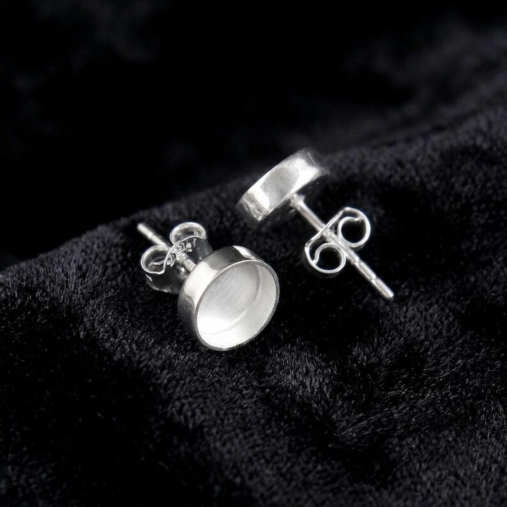 925 sterling silver round blank bezel cup Stud earring collet 5mm to 15mm round gemstone bezel cup earring metal casting, stud earring DIY