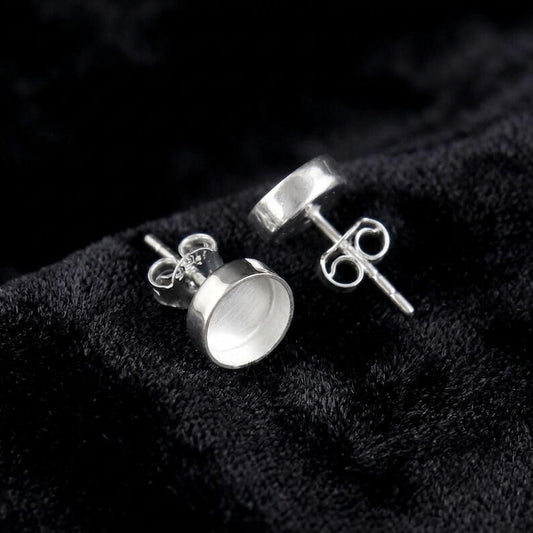 925 sterling silver round blank bezel cup Stud earring collet 5mm to 15mm round gemstone bezel cup earring metal casting, stud earring DIY