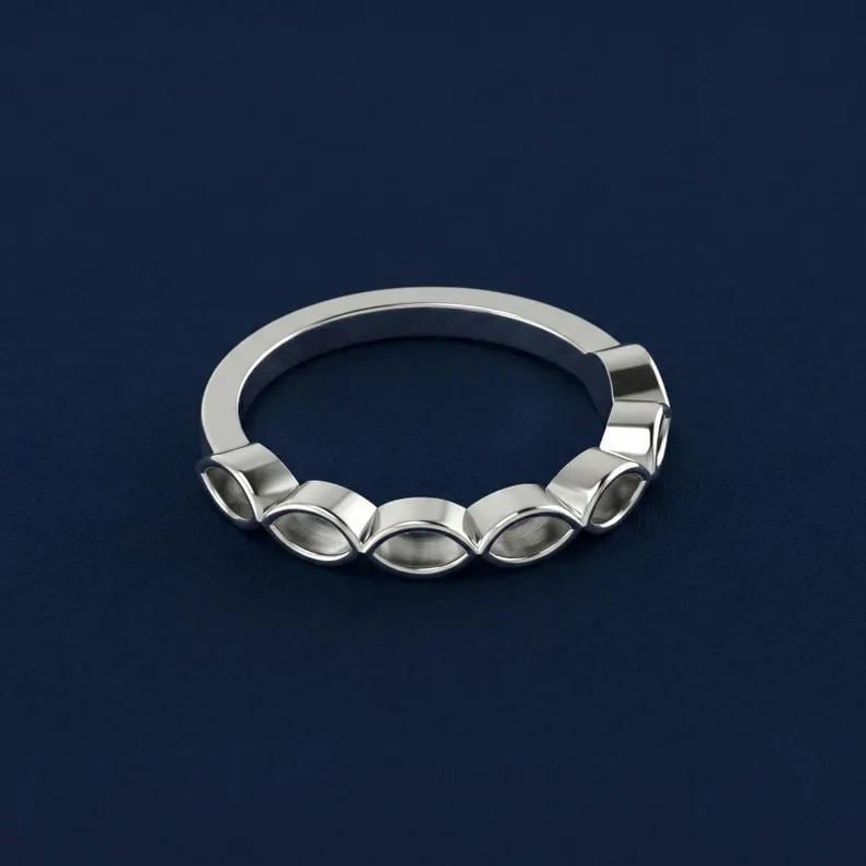 925 Sterling Silver 2x4mm Marquise Blank Bezel Half Eternity Band Ring, Good for Resin & Ashes Work, Breastmilk/Keepsake DIY, Crafts Supply