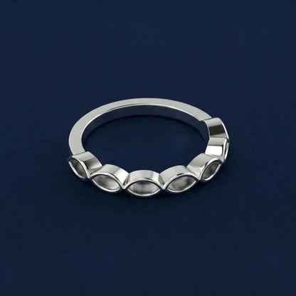925 Sterling Silver 2x4mm Marquise Blank Bezel Half Eternity Band Ring, Good for Resin & Ashes Work, Breastmilk/Keepsake DIY, Crafts Supply
