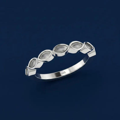 925 Sterling Silver 2x4mm Marquise Blank Bezel Half Eternity Band Ring, Good for Resin & Ashes Work, Breastmilk/Keepsake DIY, Crafts Supply
