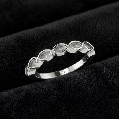 925 Sterling Silver 2x4mm Marquise Blank Bezel Half Eternity Band Ring, Good for Resin & Ashes Work, Breastmilk/Keepsake DIY, Crafts Supply