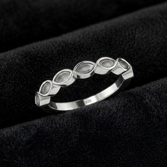 925 Sterling Silver 2x4mm Marquise Blank Bezel Half Eternity Band Ring, Good for Resin & Ashes Work, Breastmilk/Keepsake DIY, Crafts Supply