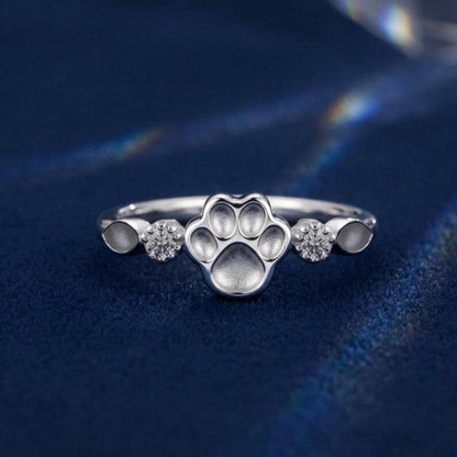 925 Sterling Solid Silver 8mm Dog Paw & Marquise Blank Bezel with CZ Setted Ring, Good for Resin Ashes Work, Keepsake/Breastmilk, DIY Crafts