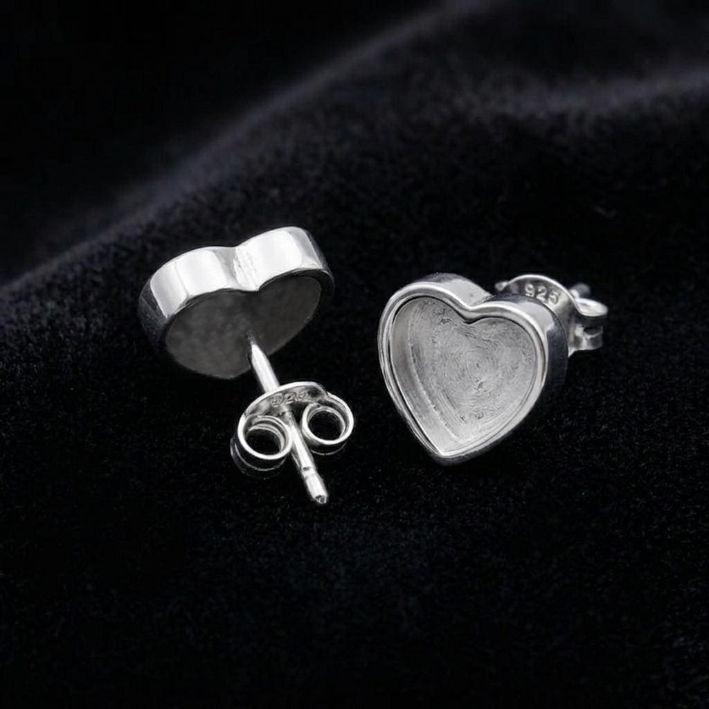 925 sterling silver Heart blank bezel cup Stud earring collet 5mm to 15mm round gemstone bezel cup earring metal casting, stud earring DIY
