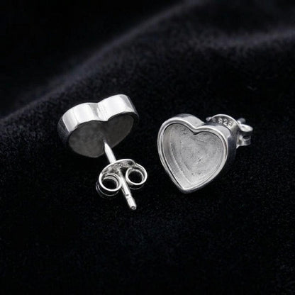 925 sterling silver Heart blank bezel cup Stud earring collet 5mm to 15mm round gemstone bezel cup earring metal casting, stud earring DIY