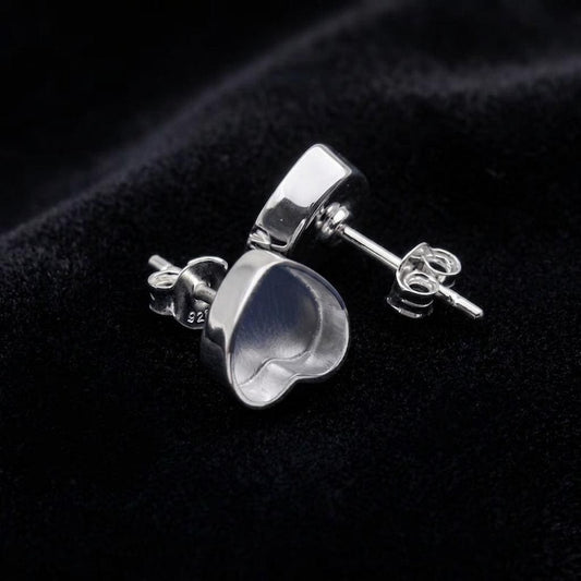 925 sterling silver Heart blank bezel cup Stud earring collet 5mm to 15mm round gemstone bezel cup earring metal casting, stud earring DIY