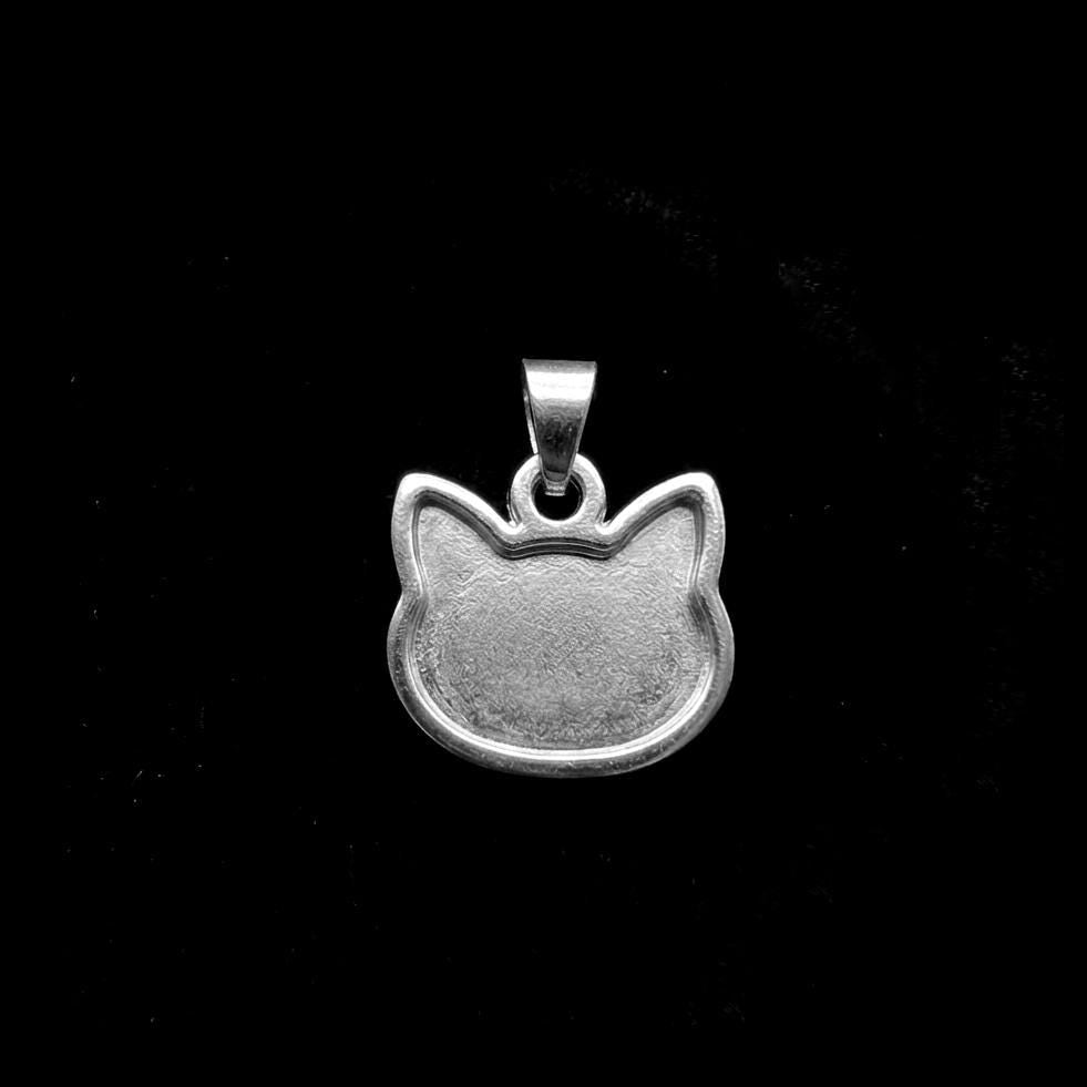 925 Sterling Silver Cat Head 12mm Blank Bezel Pendant Setting, Breastmilk/Keepsake, Good for Resin & Ashes Work,Memorial Cat Face, Pet Lover