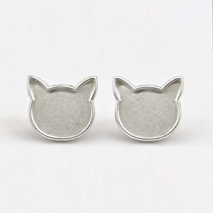 925 sterling silver cat head 12mm blank bezel stud earrings, breastmilk/Keepsake, good for resin & ashes work, memorial cat face, pet lover