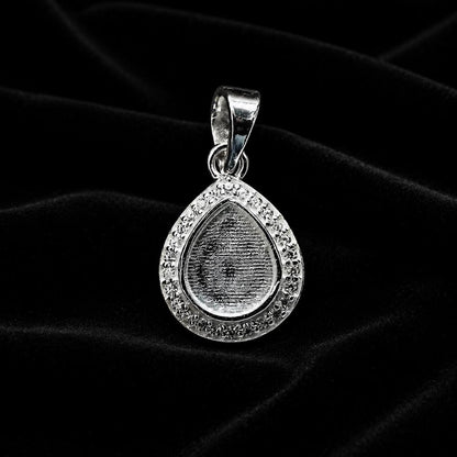 Pear Shape 8x10mm Blank Bezel Pendant Surrounded with CZ, 925 Sterling Silver Pendant, Good for Resin & Ashes Work, Keepsake Jewelry Crafts