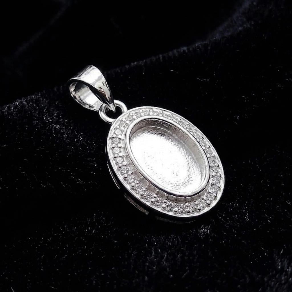 Oval Shape 8x10mm Blank Bezel Pendant Surrounded with CZ, 925 Sterling Silver Pendant, Good for Resin & Ashes Work, Keepsake Jewelry Crafts