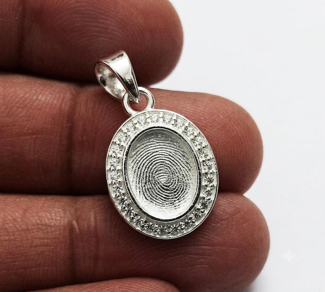 Oval Shape 8x10mm Blank Bezel Pendant Surrounded with CZ, 925 Sterling Silver Pendant, Good for Resin & Ashes Work, Keepsake Jewelry Crafts
