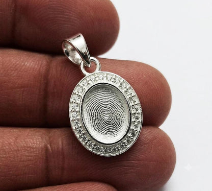 Oval Shape 8x10mm Blank Bezel Pendant Surrounded with CZ, 925 Sterling Silver Pendant, Good for Resin & Ashes Work, Keepsake Jewelry Crafts