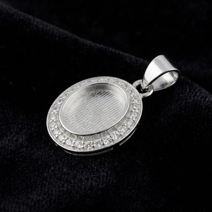 Oval Shape 8x10mm Blank Bezel Pendant Surrounded with CZ, 925 Sterling Silver Pendant, Good for Resin & Ashes Work, Keepsake Jewelry Crafts