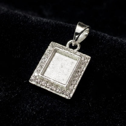 Rectangle Shape 8x10mm Blank Bezel Pendant with CZ Setted, 925 Sterling Silver Pendant, Good for Resin & Ashes Work, Keepsake Jewelry Crafts