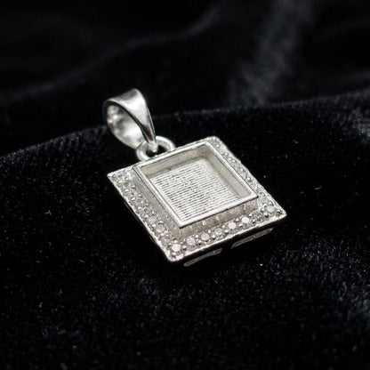 Rectangle Shape 8x10mm Blank Bezel Pendant with CZ Setted, 925 Sterling Silver Pendant, Good for Resin & Ashes Work, Keepsake Jewelry Crafts