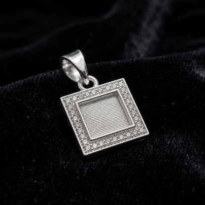 Square Shape Blank Bezel Pendant Surrounded with Zircon, 925 Sterling Silver Pendant, Good for Resin & Ashes Work, Keepsake Jewellery Crafts