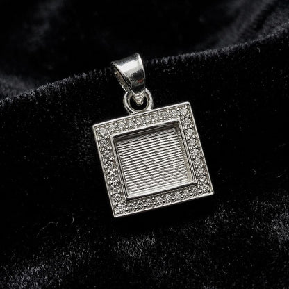 Square Shape Blank Bezel Pendant Surrounded with Zircon, 925 Sterling Silver Pendant, Good for Resin & Ashes Work, Keepsake Jewellery Crafts