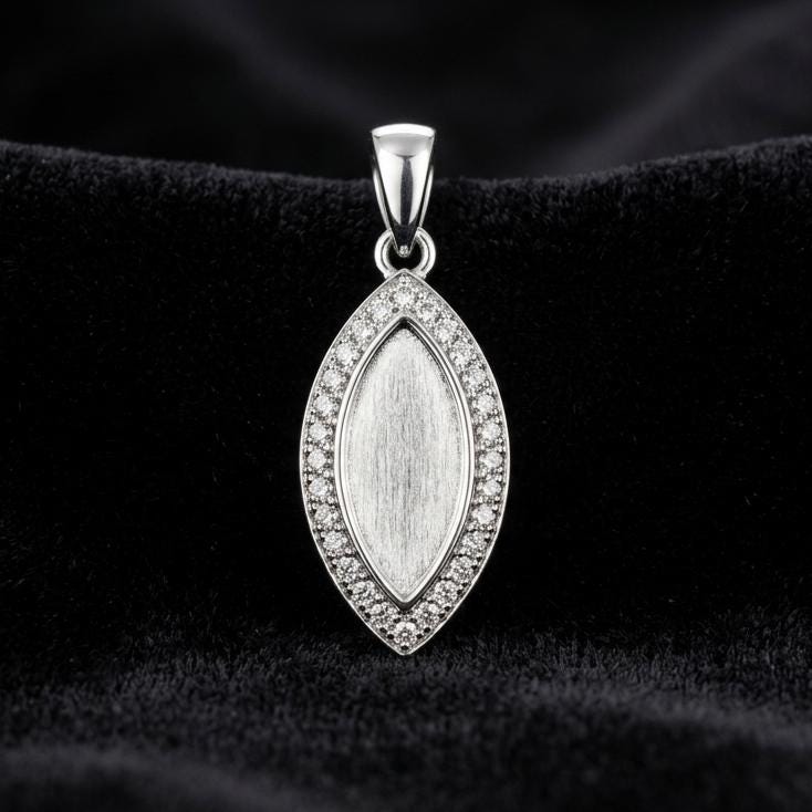 Marquise Shape 6x12mm Blank Bezel Pendant with CZ Setted, 925 Sterling Silver Pendant, Good for Resin & Ashes Work, Keepsake Jewelry Crafts