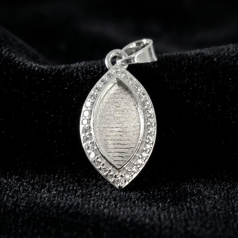Marquise Shape 6x12mm Blank Bezel Pendant with CZ Setted, 925 Sterling Silver Pendant, Good for Resin & Ashes Work, Keepsake Jewelry Crafts