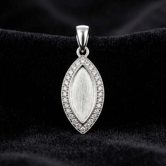 Marquise Shape 6x12mm Blank Bezel Pendant with CZ Setted, 925 Sterling Silver Pendant, Good for Resin & Ashes Work, Keepsake Jewelry Crafts