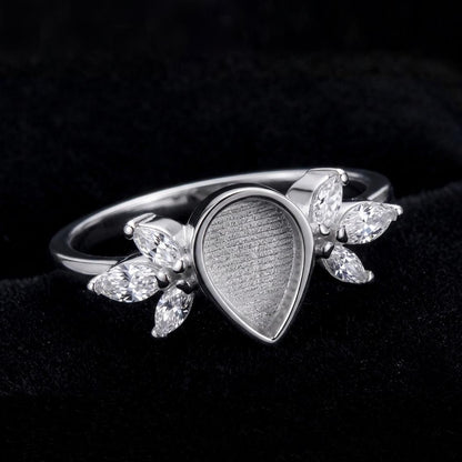 925 Sterling Solid Silver 8x6mm Pear Shape Blank Bezel with Tiny Marquise CZ Ring, Good for Resin & Ashes Work, Keepsake/Breastmilk DIY