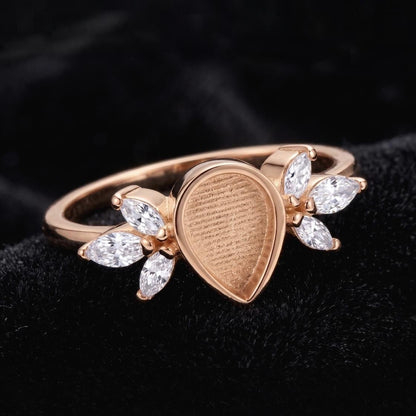 925 Sterling Solid Silver 8x6mm Pear Shape Blank Bezel with Tiny Marquise CZ Ring, Good for Resin & Ashes Work, Keepsake/Breastmilk DIY