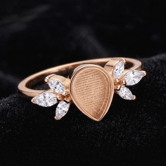 925 Sterling Solid Silver 8x6mm Pear Shape Blank Bezel with Tiny Marquise CZ Ring, Good for Resin & Ashes Work, Keepsake/Breastmilk DIY