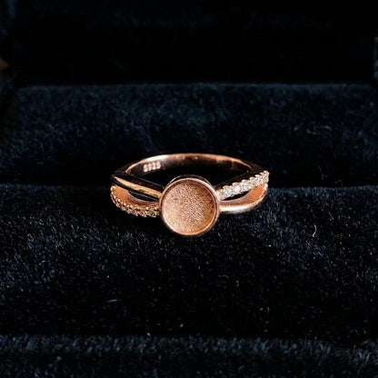 Round Rose Gold Ring, 6mm Blank and Zircon Setted Ring, 925 Sterling Silver Designer Ring, Resin & Ashes Work, Breastmilk/Keepsake DIY Craft
